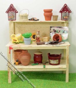 (image for) Miniature Potting Table with Accessories for Dollhouses