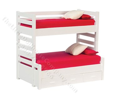 (image for) Miniature White Bunk Bed with Trundle for Dollhouses