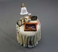 (image for) Dollhouse Miniature Rose Skirted Table with Lamp