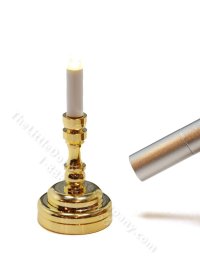 (image for) Miniature Brass LED Battery Candlestick Table Lamp with Wand for Dollhouse