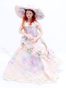 (image for) Porcelain Doll in Pink Dress and Sun Hat