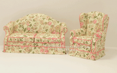 (image for) Miniature Floral Sofa Set for Dollhouses