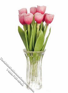 (image for) Miniature Pink Tulip Flower Arrangement in Vase for Dollhouses