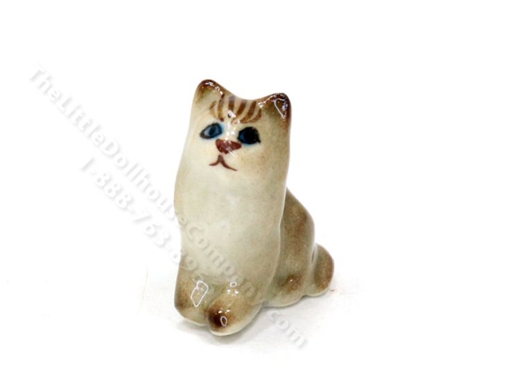 (image for) Miniature Sitting Grey Kitten Figurine for Dollhouses