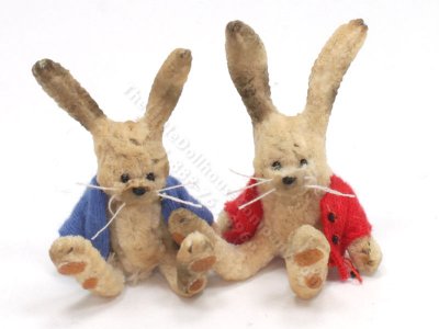 (image for) Miniature Antique Raggedy Rabbit in Jacket by Sue Wilkes