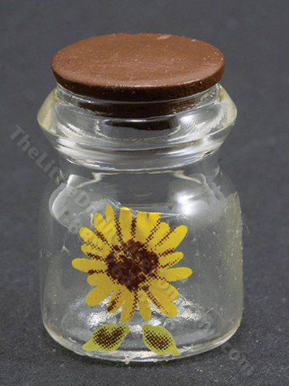 (image for) Miniature Glass Jar with Sunflower Decal for Dollhouses