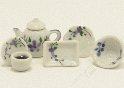 (image for) Miniature Ceramic Floral Design 6-Piece Tea Set.