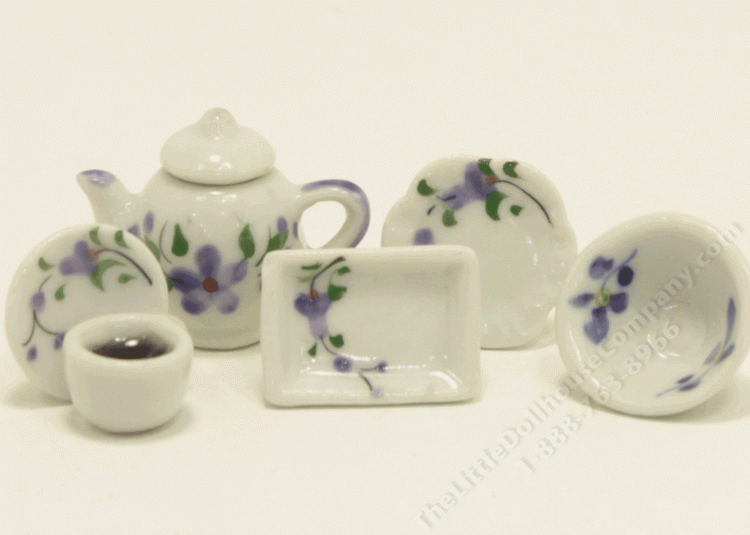 (image for) Miniature Ceramic Floral Design 6-Piece Tea Set.