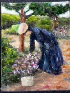 (image for) Miniature Woman in the Garden Painting by Larry Morganti