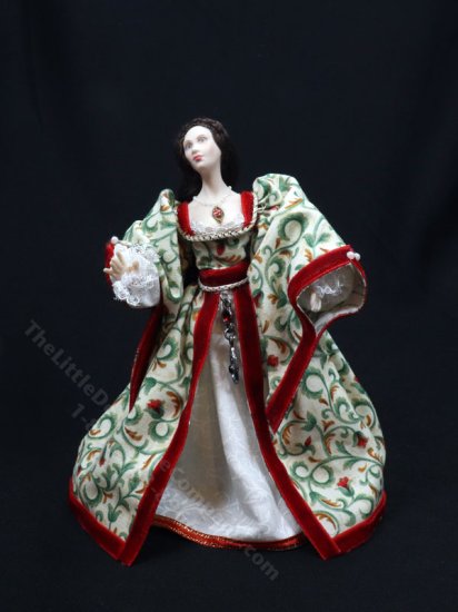 (image for) Miniature Handcrafted Tudor Woman in Red Velvet Trim Dress