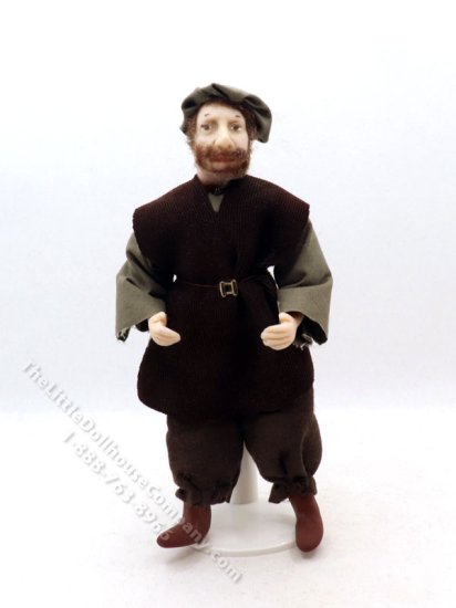 (image for) Miniature Handcrafted Vintage Tudor Man Doll in Brown Outfit by Detta's Darling Dolls