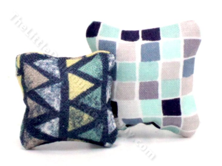 (image for) Miniature Pair of Navy and Teal Patterned Pillows