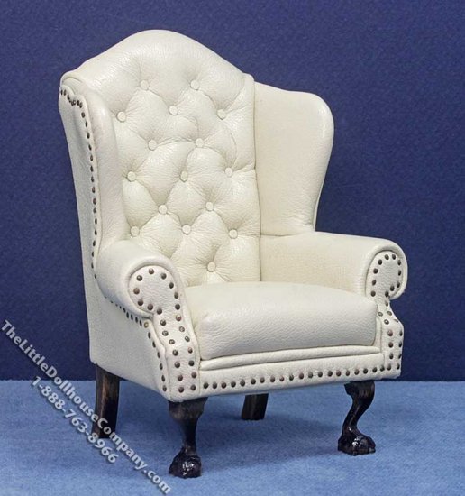 (image for) Miniature Cream Leather Wing chair by Judith Blondell