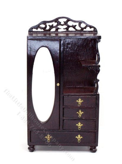 (image for) Miniature Mirrored Mahogany Wardrobe for Dollhouses