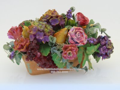 (image for) Miniature Old World Florals with Fruit, in Terracotta Pot