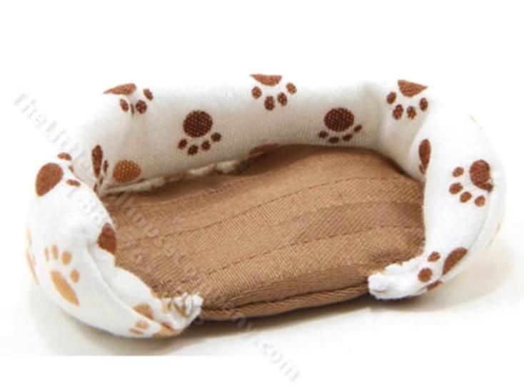 (image for) Dollhouse Scale Dog Bed, Large, Paw Print With Brown Fabric