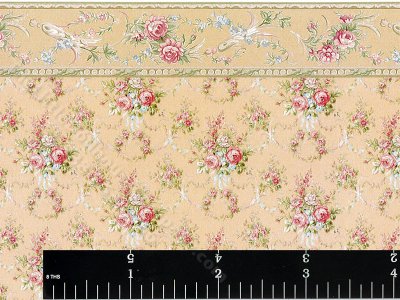 (image for) Gold and Roses Pattern Miniature Wallpaper for Dollhouses