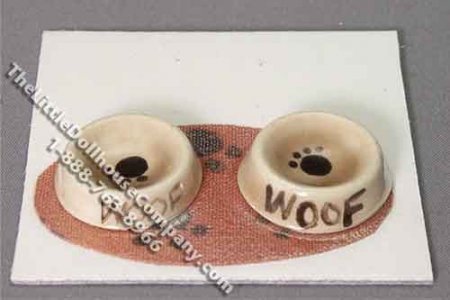 (image for) Dollhouse Scale Model Dog Bowls on Mat By Barb