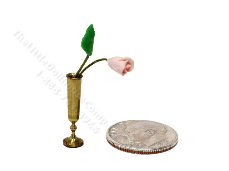 (image for) Miniature Pink Rose in a Bud Flute Vase for Dollhouses