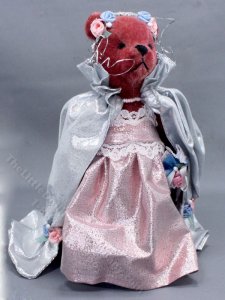 (image for) Vintage Miniature Bear in a Metallic Dress for Dollhouses