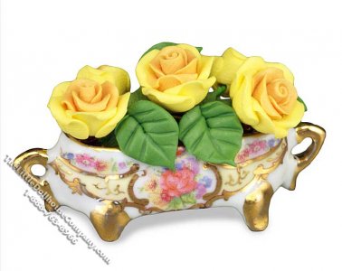 (image for) Dollhouse Scale Model Yellow Rose Flower Arrangement