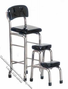 (image for) Miniature Black & Chrome Kitchen Stool w/Steps for Dollhouses