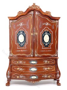 (image for) Miniature Hand Painted Walnut Dutch Baby Cabinet for Dollhouses