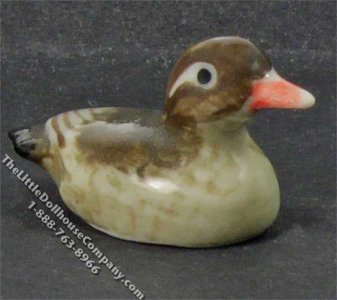 (image for) Miniature Porcelain Brown Duck for Dollhouses