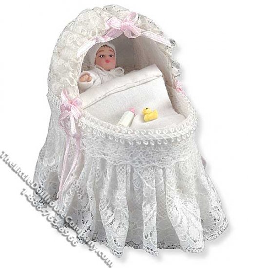 (image for) Miniature Bassinet w/Baby & Accessories for Dollouses