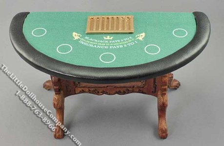 (image for) Miniature Walnut Finish Blackjack Table for Dollhouses