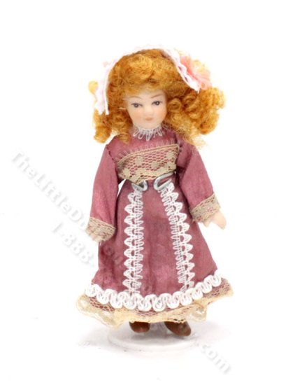 (image for) Miniature Doll in Pink Dress and Bonnet