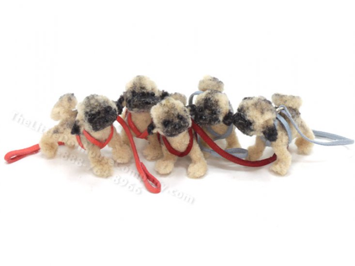 (image for) Miniature Pug Puppy in Harness by Sue Wilkes of Shoebutton Bears