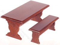 (image for) Miniature Mahogany Table and Benches for Dollhouses