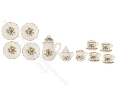 (image for) Miniature Purple Floral Coffee Set for Dollhouses