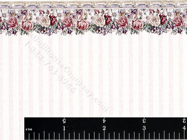 (image for) Dollhouse Scale Model Wallpaper - Stripe w/ Border