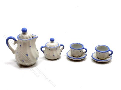 (image for) Miniature Light Blue Dots Tea Set for Dollhouses