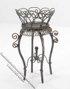 (image for) Miniature Wire Wicker Planter Stand for Dollhouses