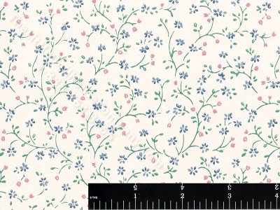 (image for) Blue Flowers and Pink Buds Miniature Wallpaper for Dollhouses