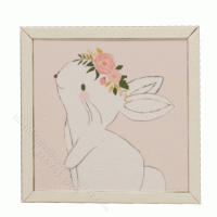 (image for) Miniature Square Print on Wood of a Bunny in a Flower Crown