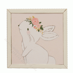 (image for) Miniature Square Print on Wood of a Bunny in a Flower Crown