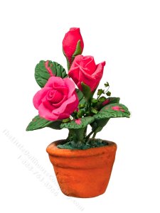 (image for) Miniature Bright Pink Roses in Pot for Dollhouses