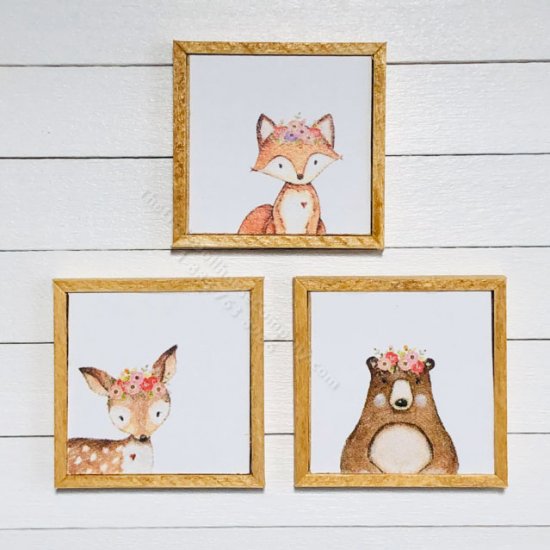 (image for) Miniature Woodland Friend Three Piece Framed Print Set