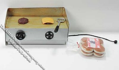(image for) Miniature Commercial Cooking Surface w/Burgers for Dollhouses