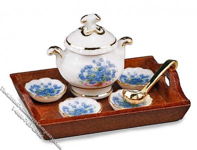 (image for) Miniature Blue Forget-Me-Not Soup Set for Dollhouses