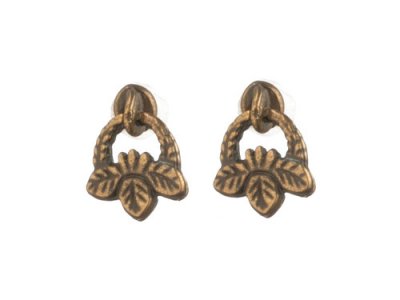 (image for) Miniature Antiqued Brass Leaf Drawer Pulls (2/pk)