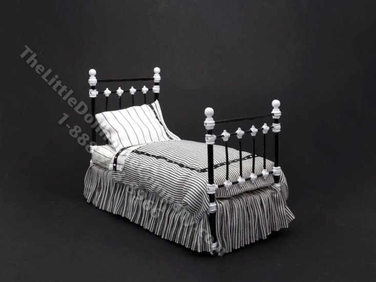 (image for) Miniature Wrought Iron Twin/Single Bed for Dollhouses - Black & White