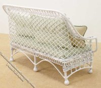 (image for) Miniature Metal White Settee w/Green Cushions for Dollhouses