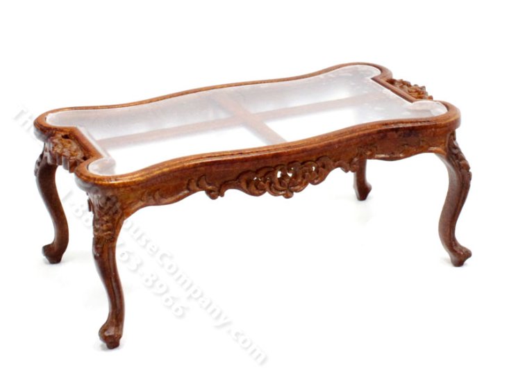 (image for) Miniature Glass-Topped Walnut Coffe Table for Dollhouses