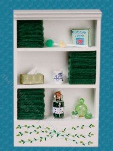 (image for) Miniature Bathroom Cabinet Unit with Dark Green Towels