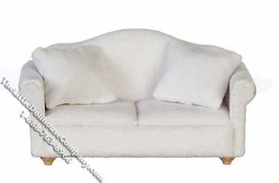 (image for) Miniature White Sofa with Two Pillows for Dollhouses